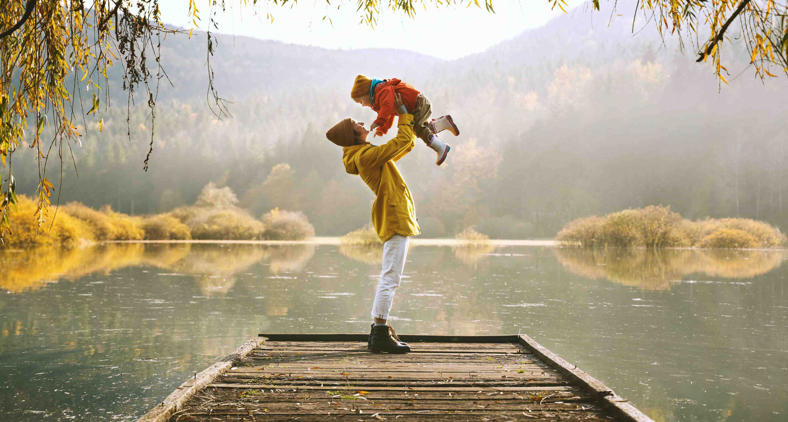 woman and child on dock